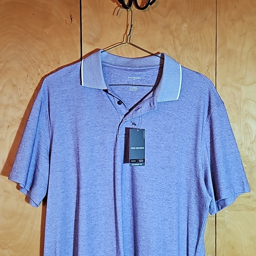 Van Heusen Polo Classic Fit Collar 3 Button Large Grape Heather